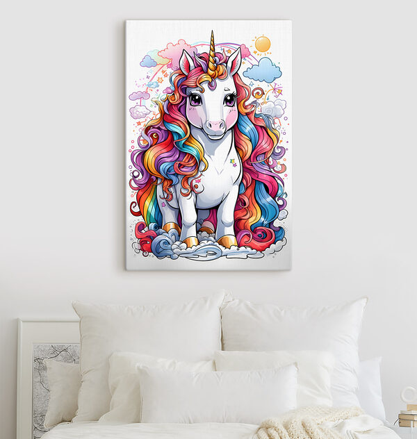 A cartoon unicorn with rainbow hair A cartoon unicorn with rainbow hair