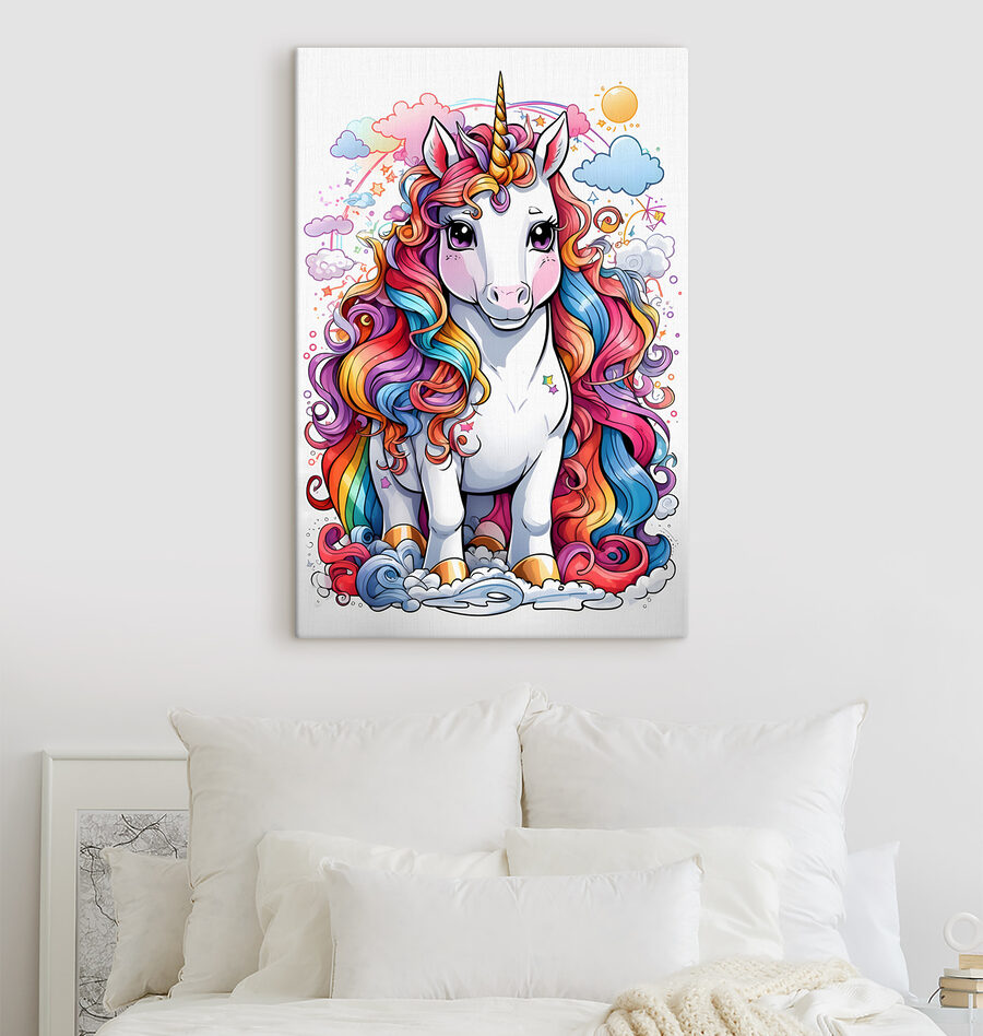 A cartoon unicorn with rainbow hair A cartoon unicorn with rainbow hair