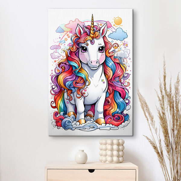 A cartoon unicorn with rainbow hair A cartoon unicorn with rainbow hair