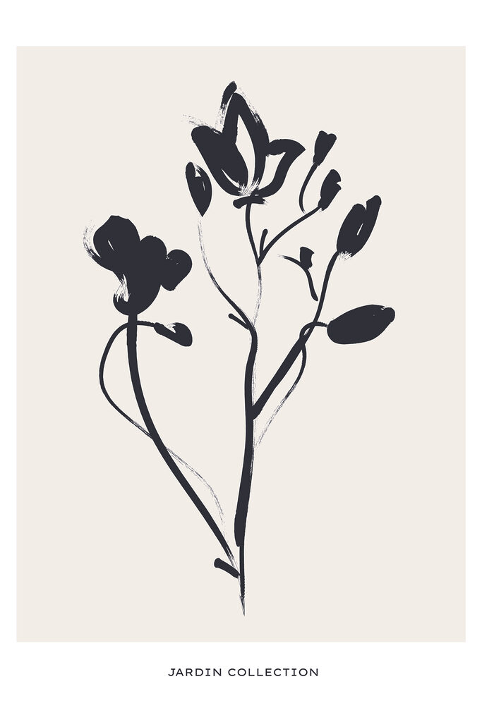 A black and white drawing of flowers