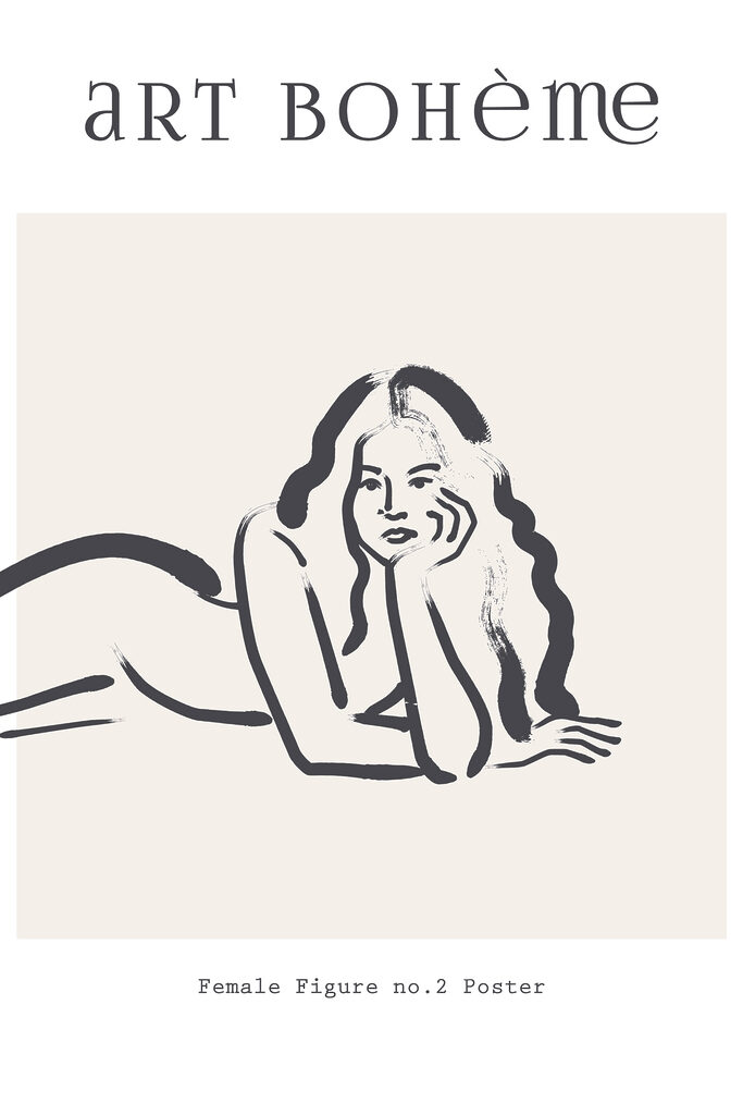 A drawing of a woman lying on her stomach
