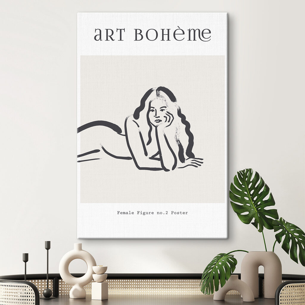 A drawing of a woman lying on her stomach