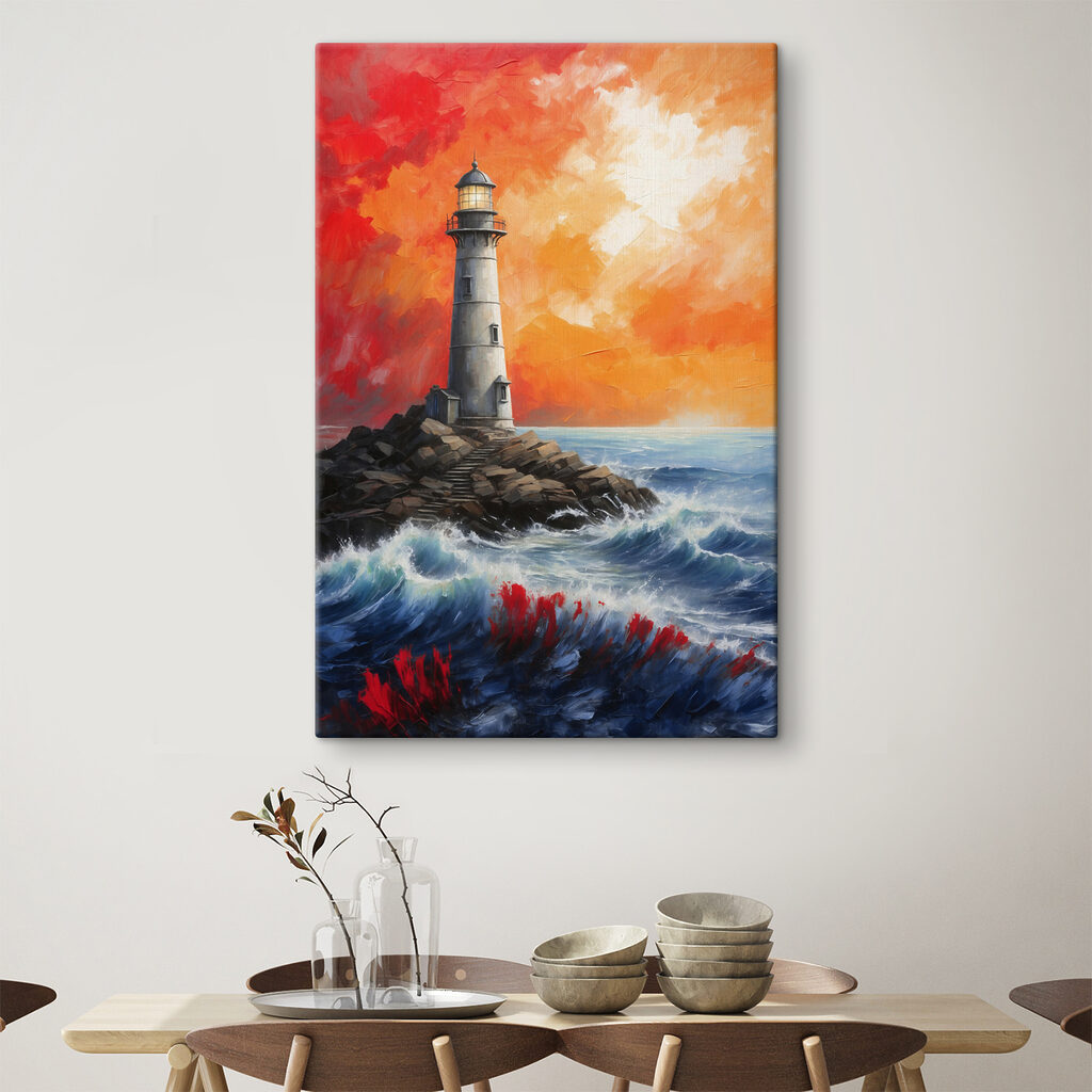 A lighthouse on a rocky island