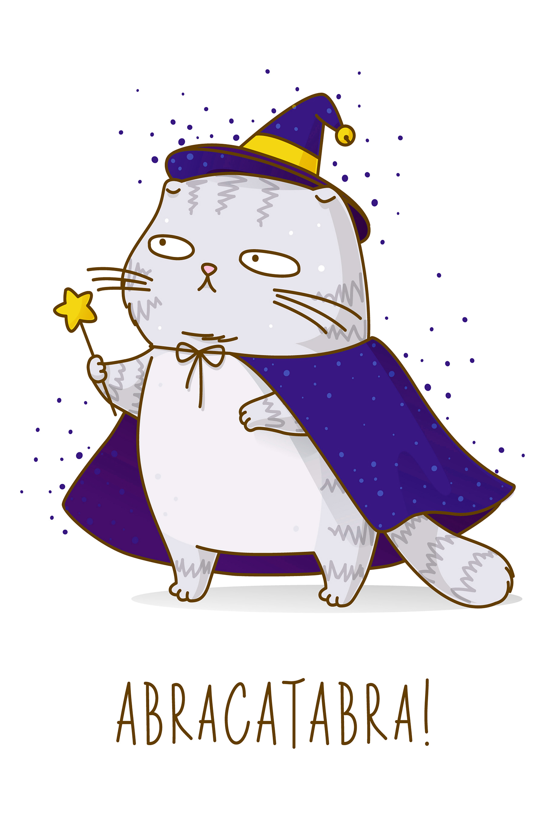 A cartoon of a cat wearing a wizard garment