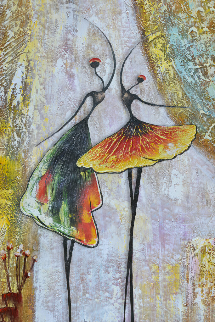 A painting of two women dancing