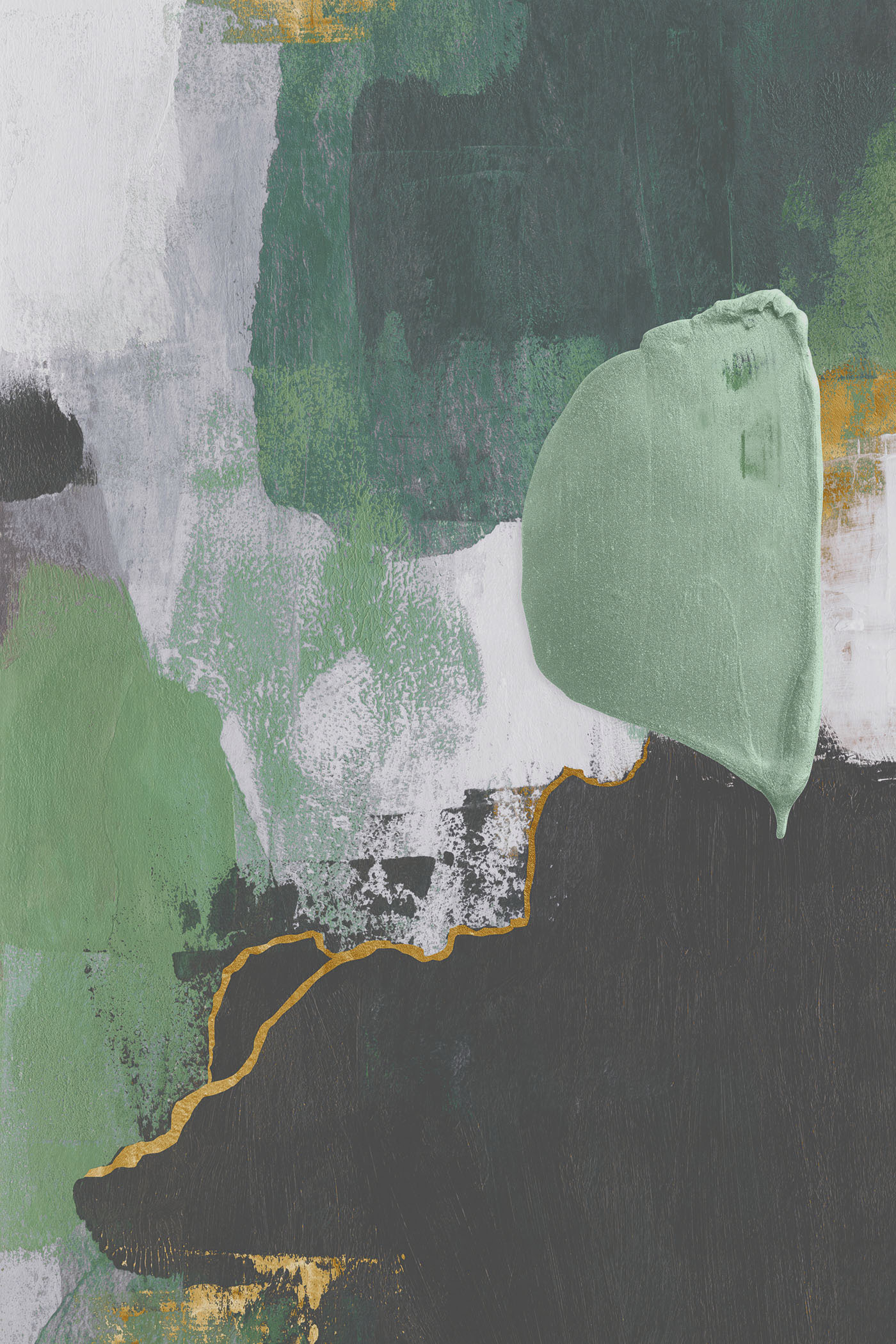A painting of green and white