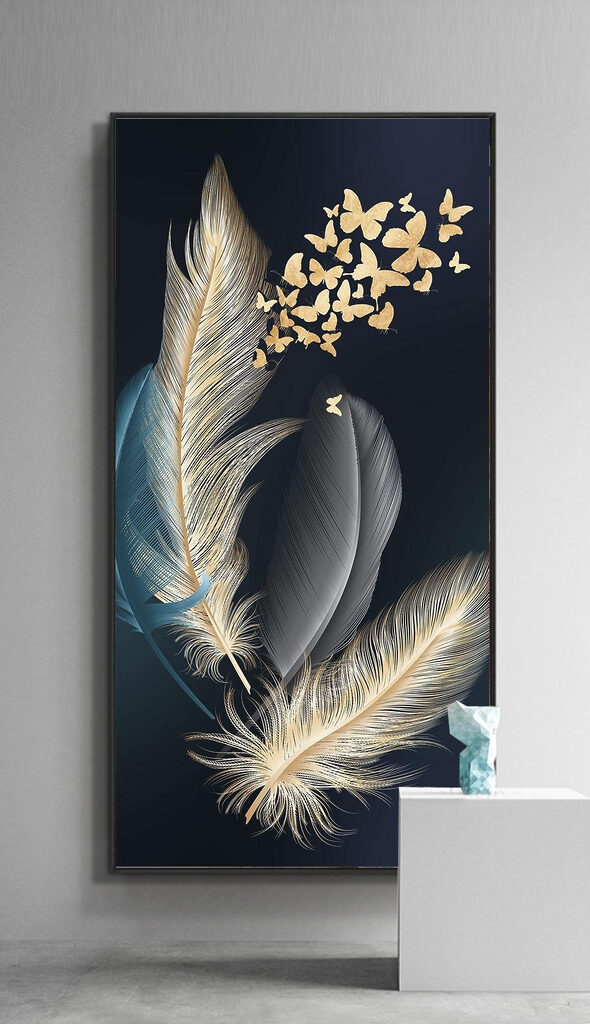 A group of feathers with butterflies