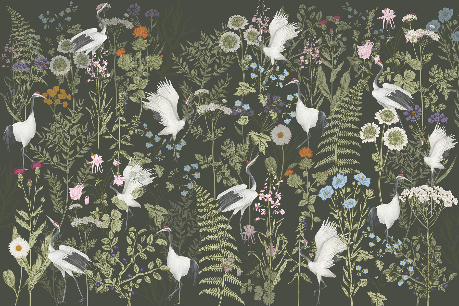 A wallpaper with birds and flowers
