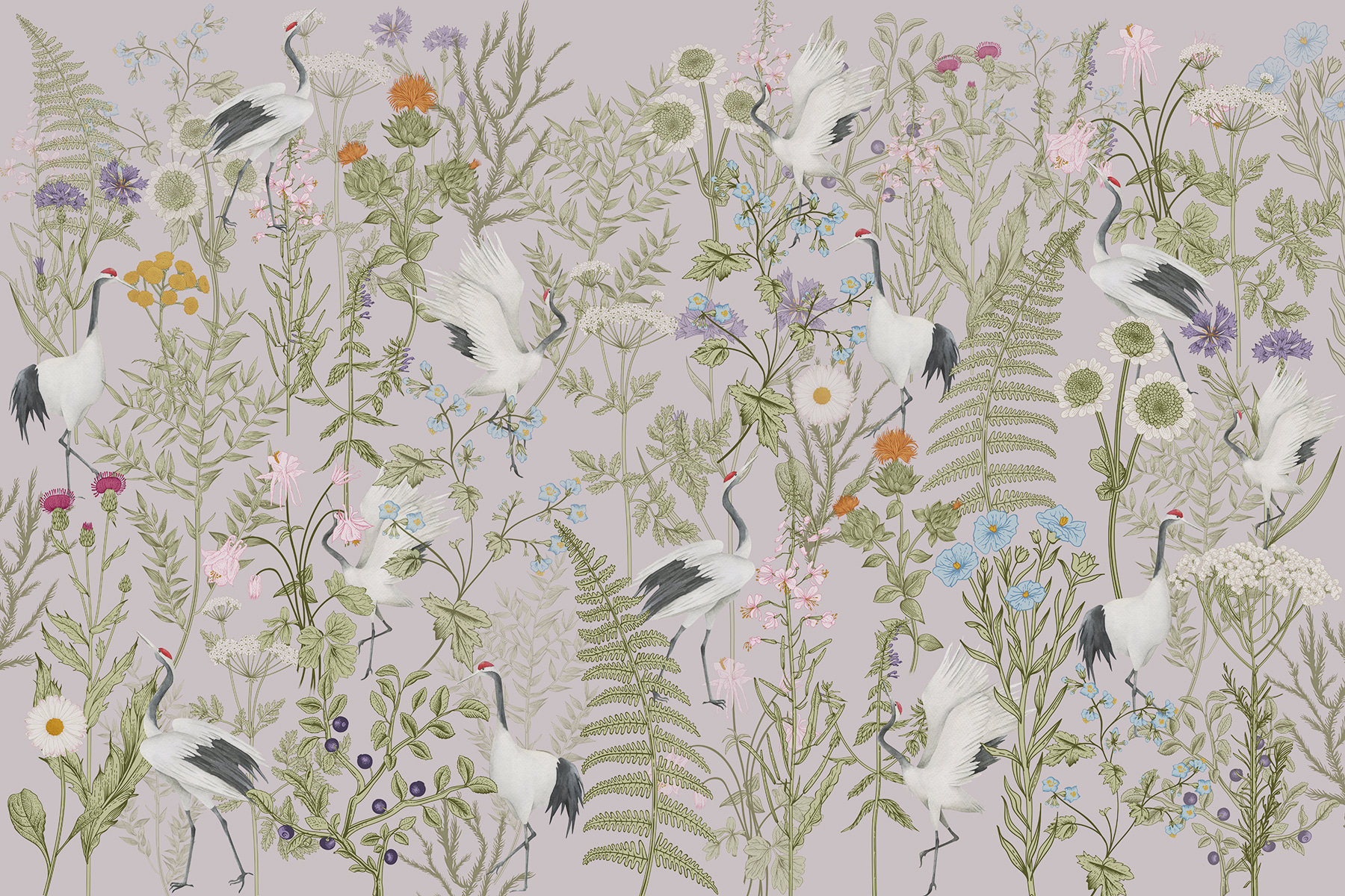A wallpaper with birds and plants