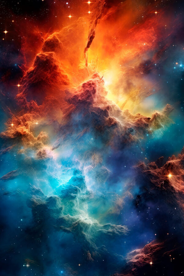 Colorful clouds and stars in space