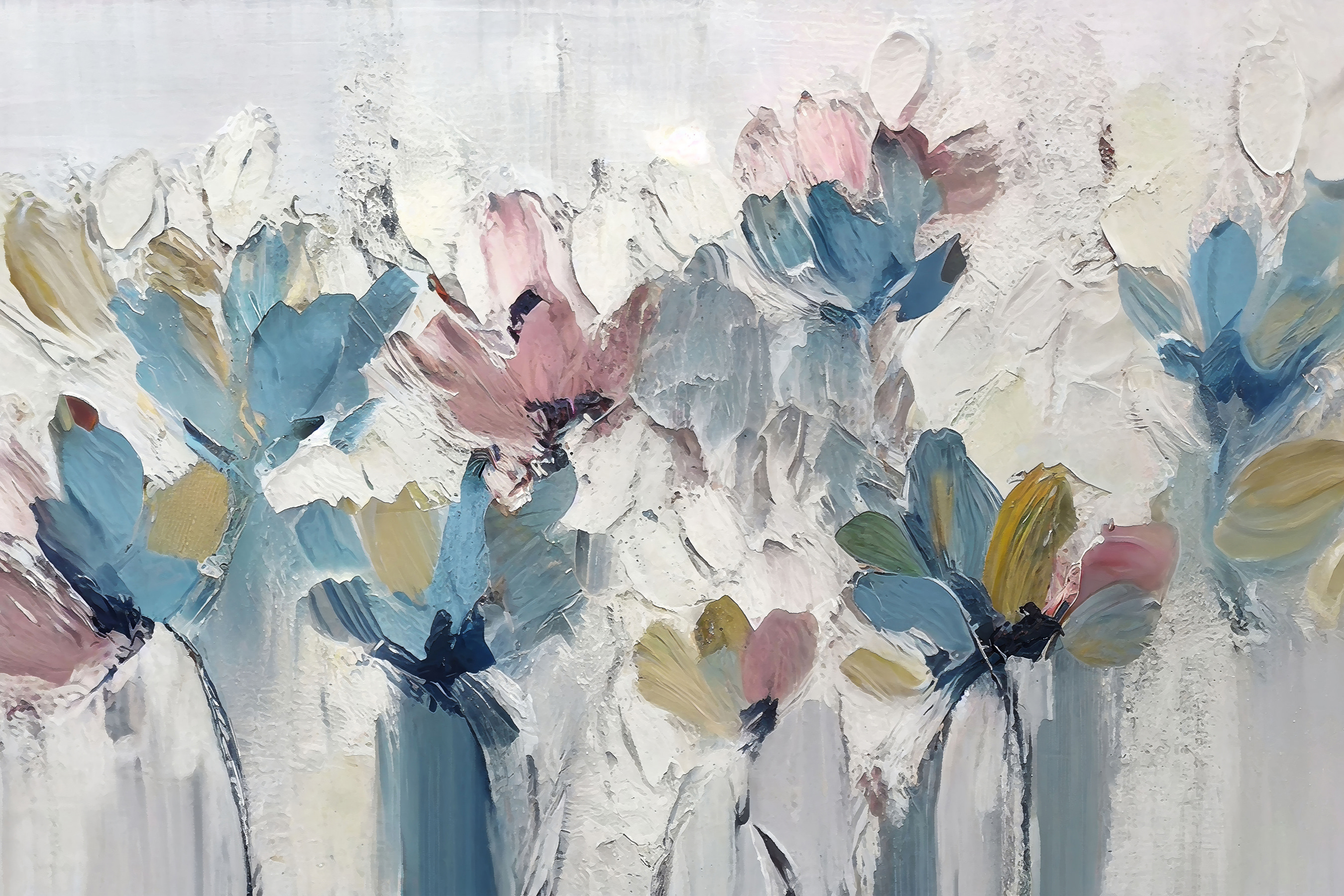 A painting of flowers on a white surface