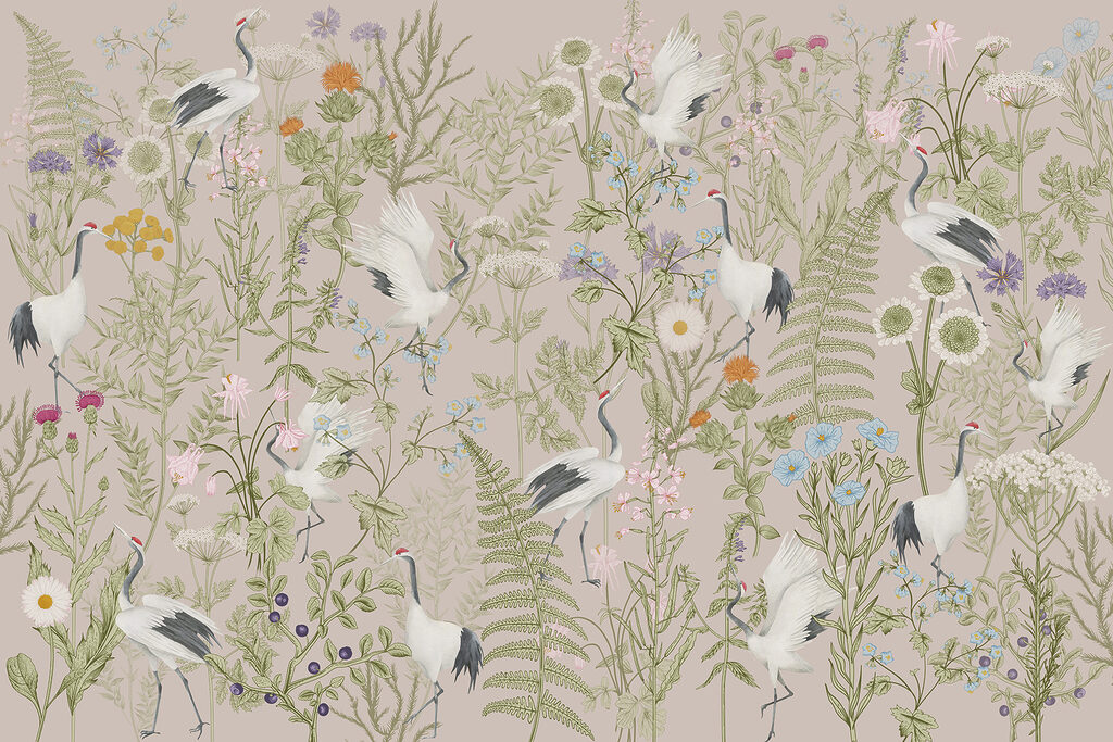 A wallpaper with birds and plants