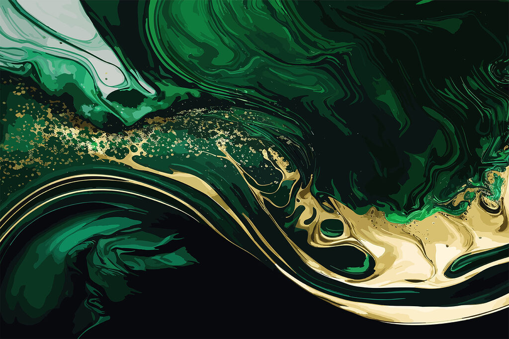 Emerald swirls with sparkling accents Emerald swirls with sparkling accents