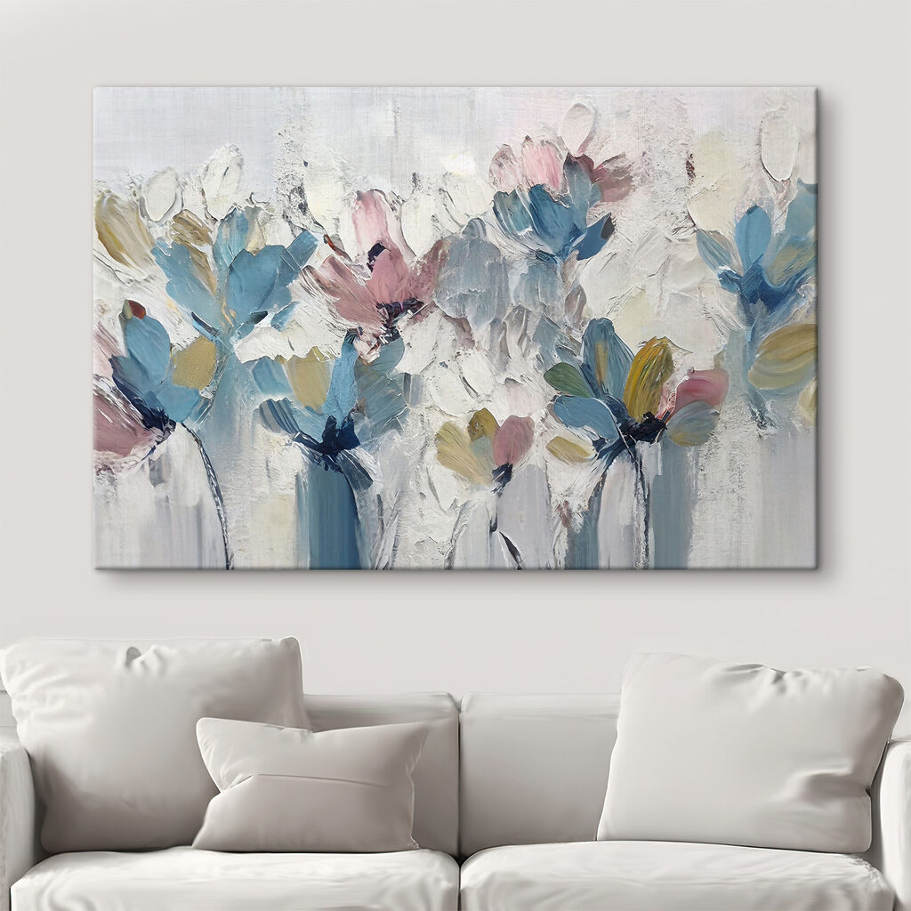 A painting of flowers on a white surface