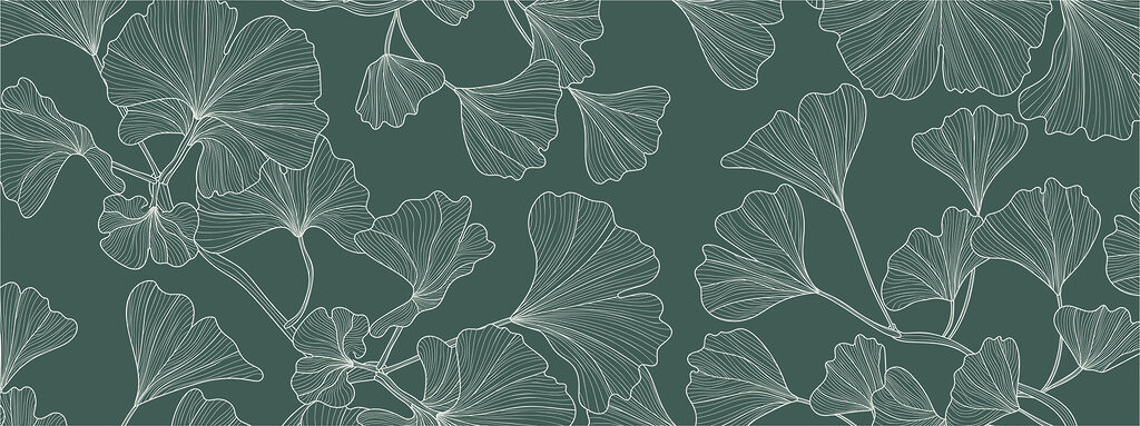 A pattern of leaves on a green background