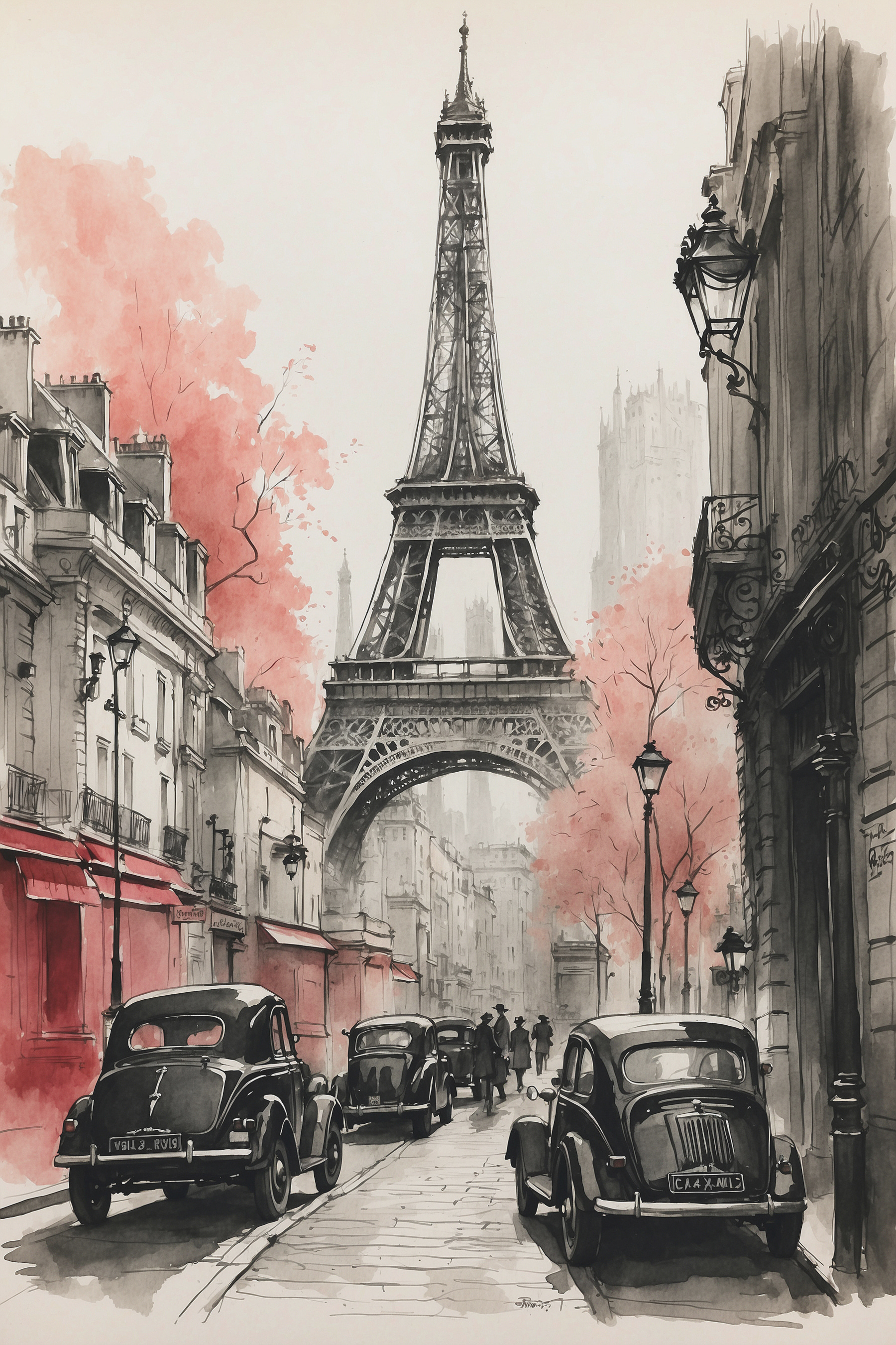 A street with cars and a tower