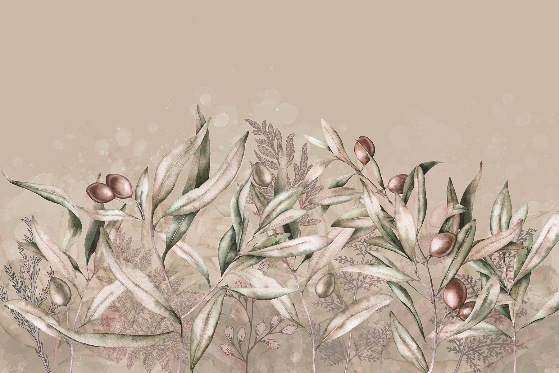 A painting of leaves and fruits