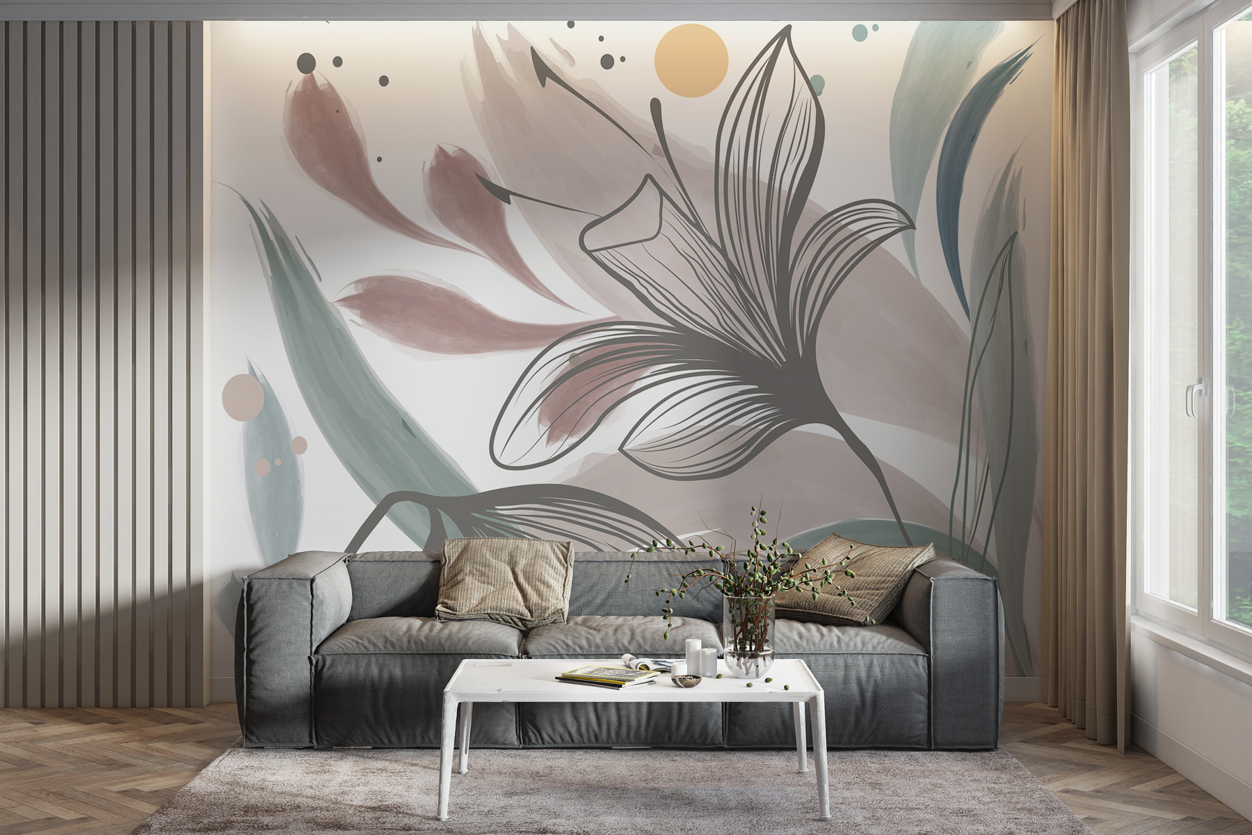 A drawing of flowers and leaves