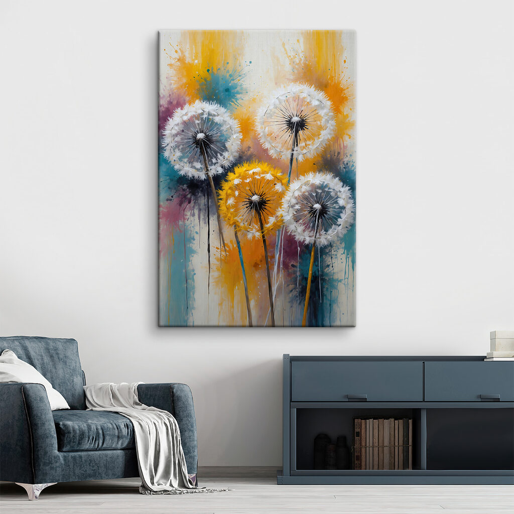 A group of dandelions with white seeds