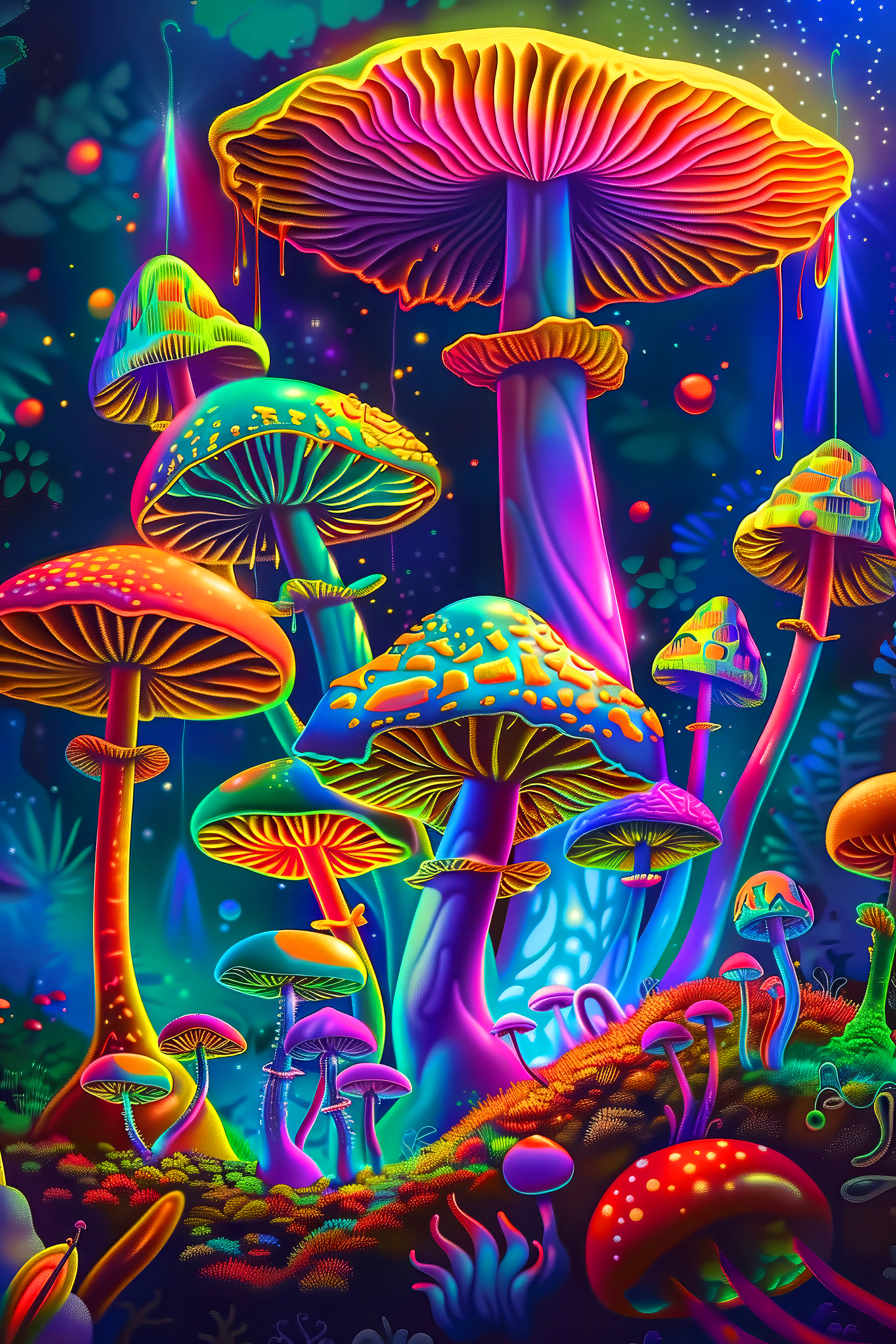 A colorful mushrooms in a forest