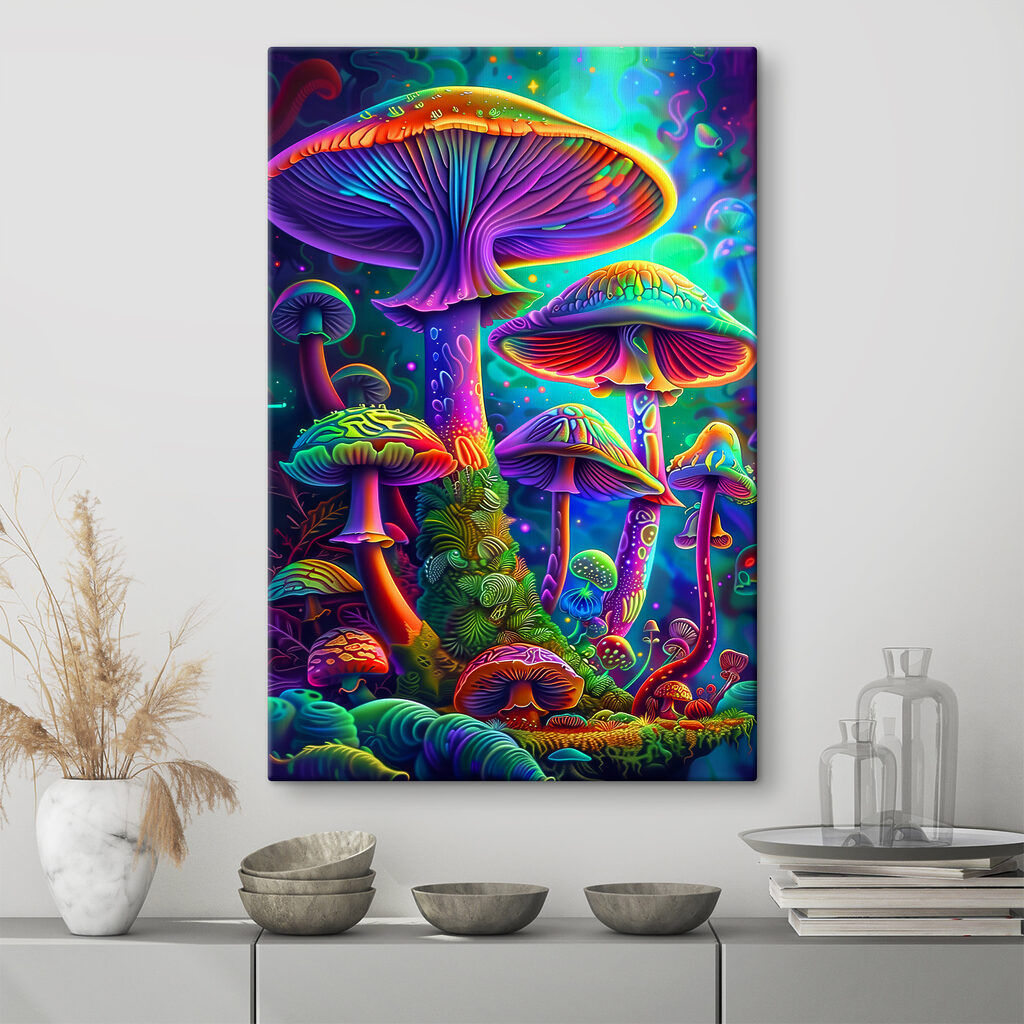 A group of colorful mushrooms