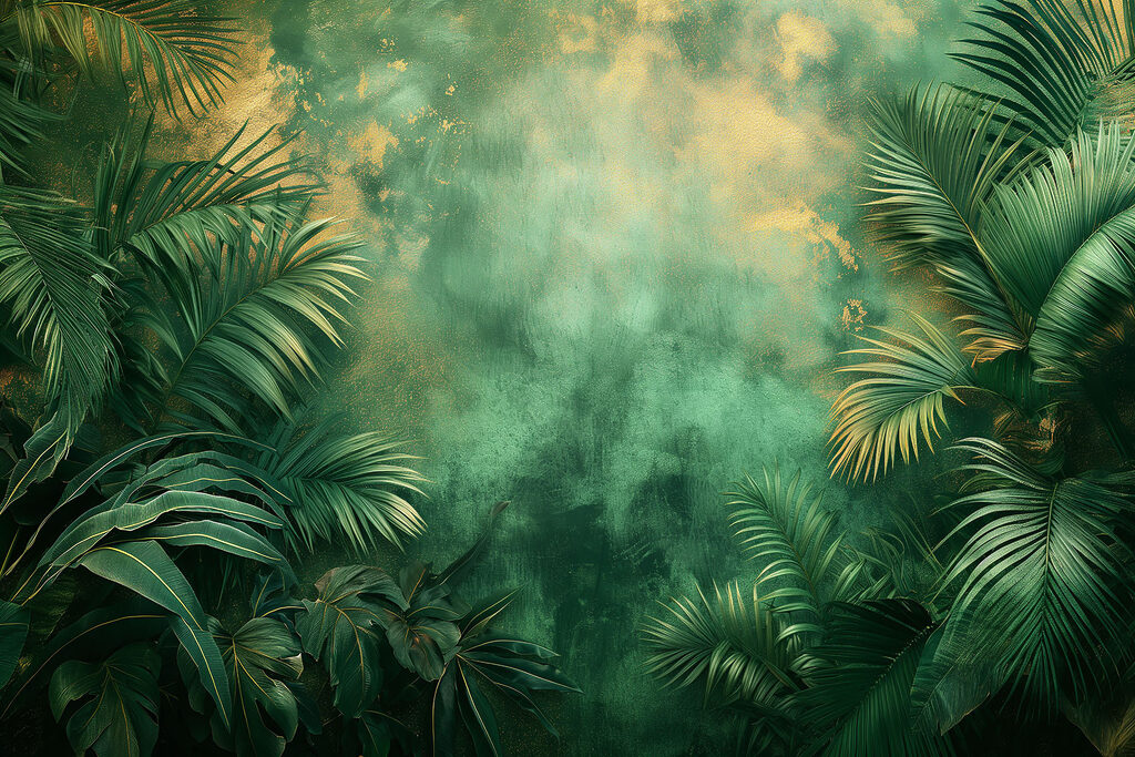 Mystic jungle shimmering at dawn