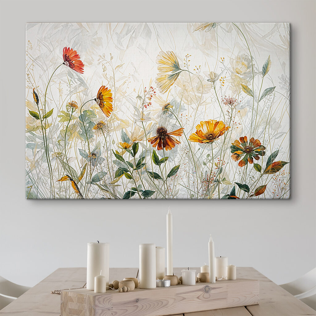 A painting of flowers and leaves