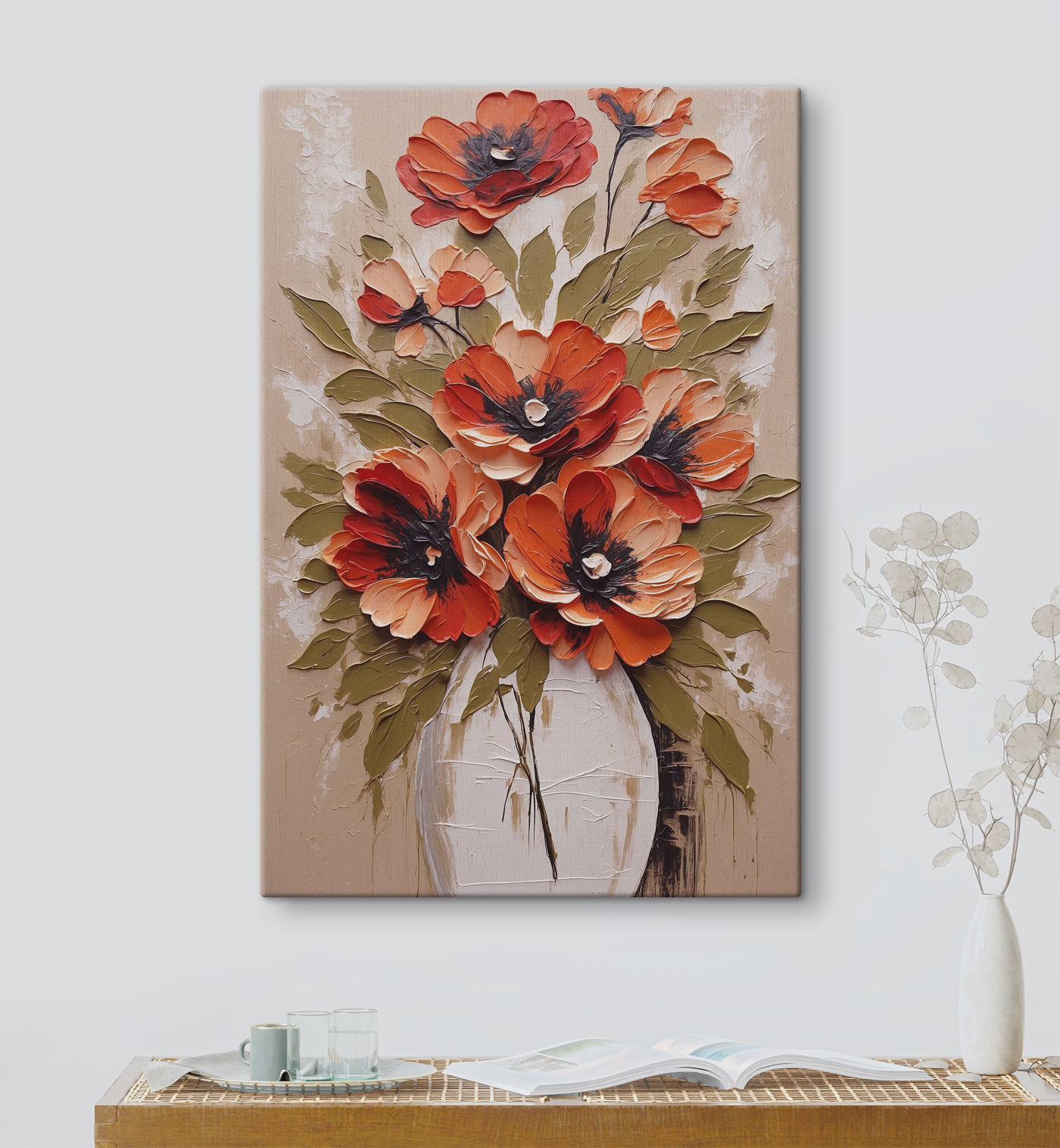 A painting of flowers in a vase
