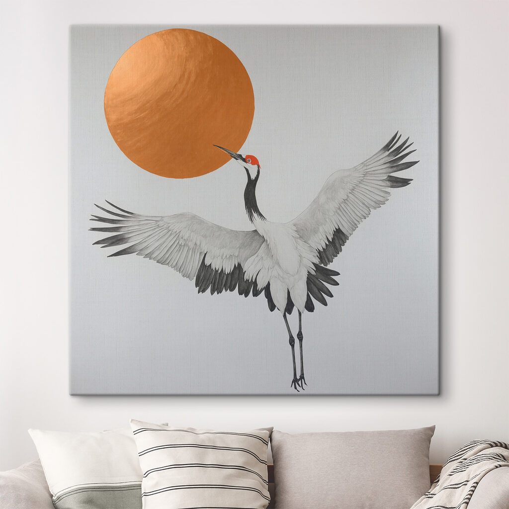 Crane dances under radiant sun