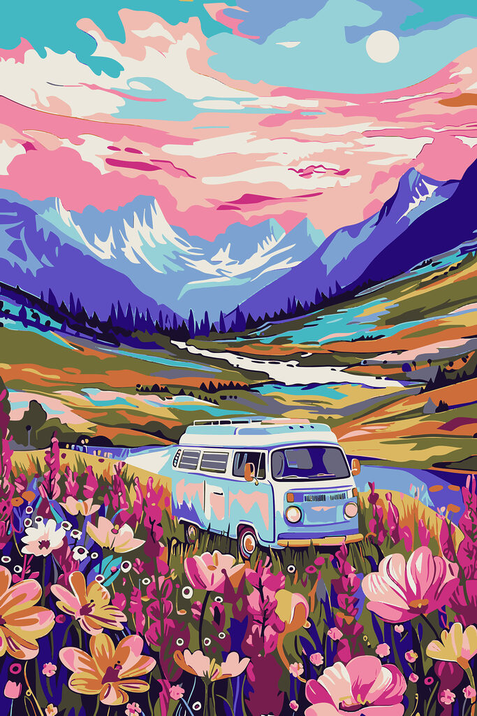 Dodávka projíždějící květinovým polem s38260p 683x1024 - Dodávka projíždějící květinovým polem - tegory