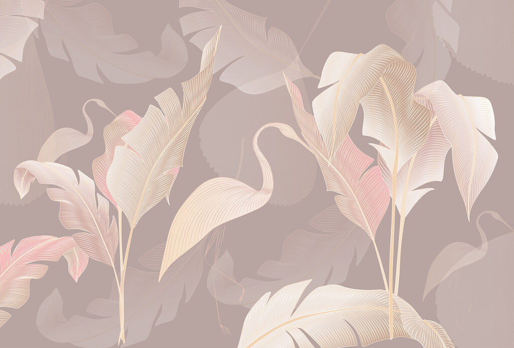A pattern of feathers on a grey background