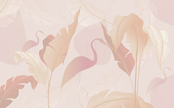 A pattern of feathers and leaves