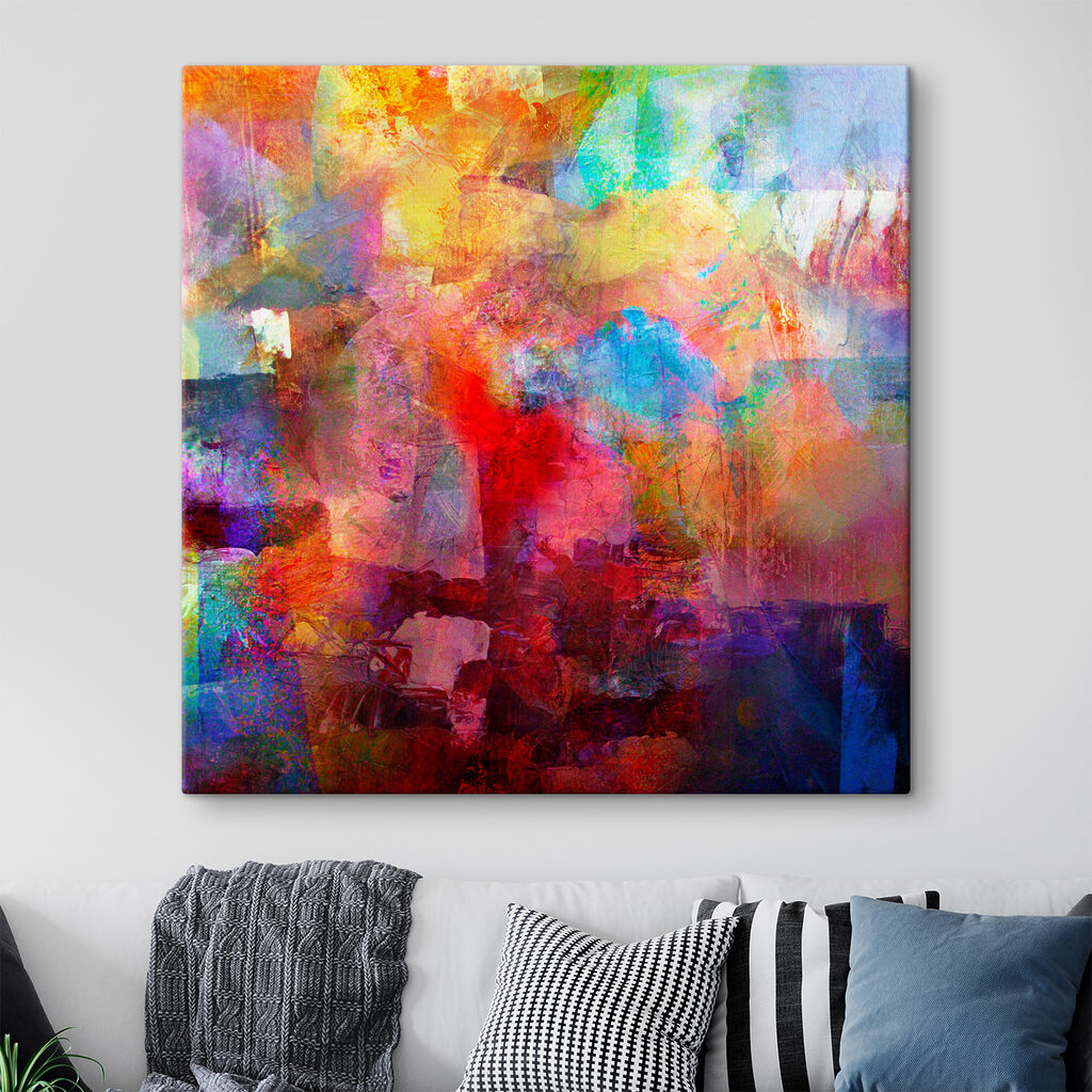 A colorful painting of a city