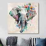 Obraz Slon s květinami a listy