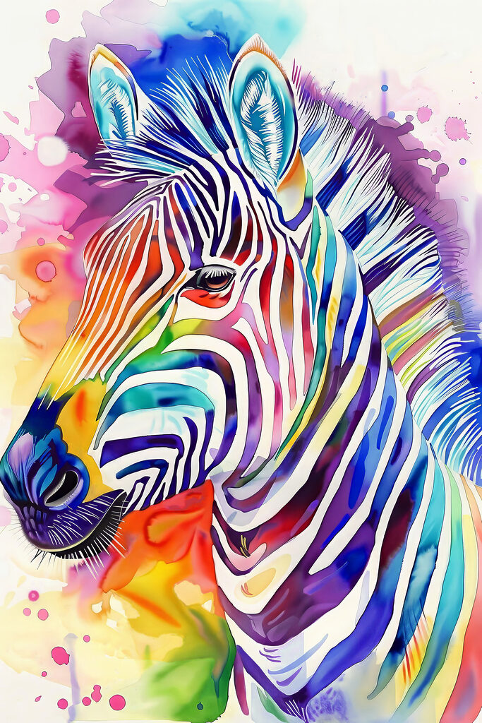 A colorful zebra with rainbow colors