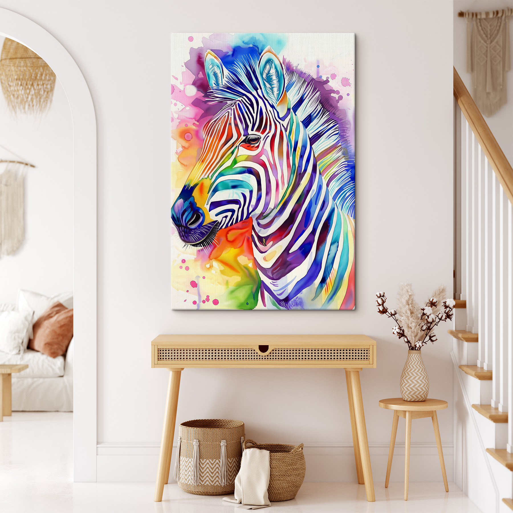 A colorful zebra with rainbow colors