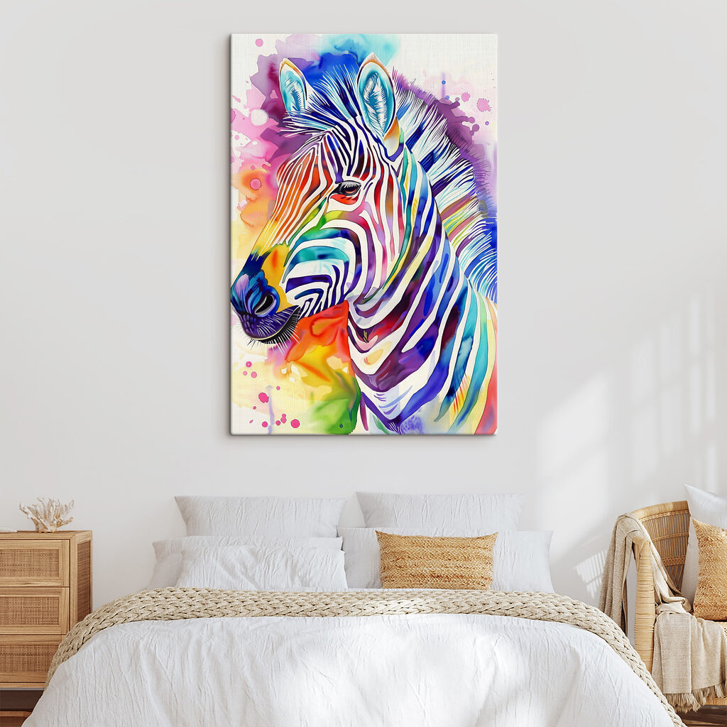 A colorful zebra with rainbow colors