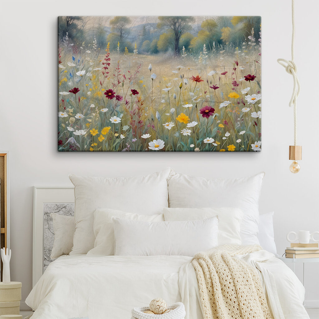 A painting of flowers in a field
