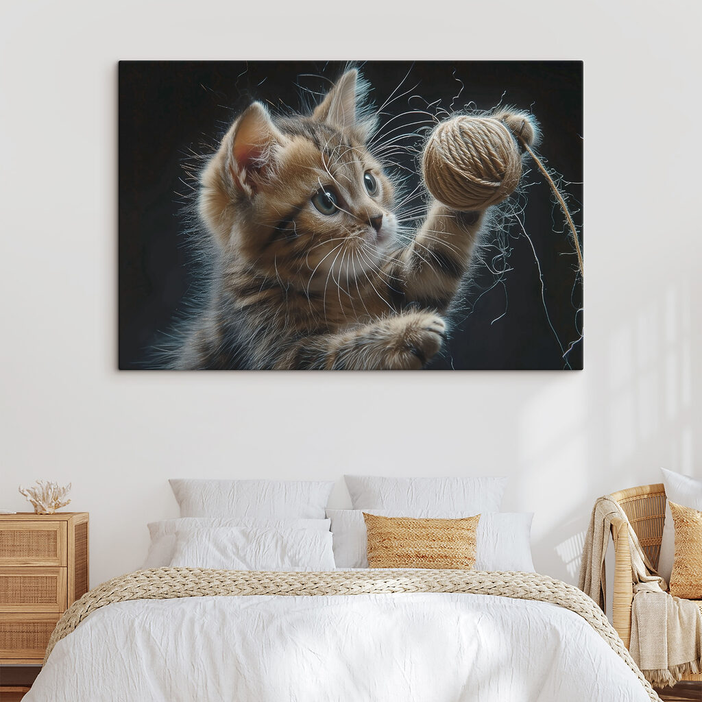 A cat playing with a ball of yarn