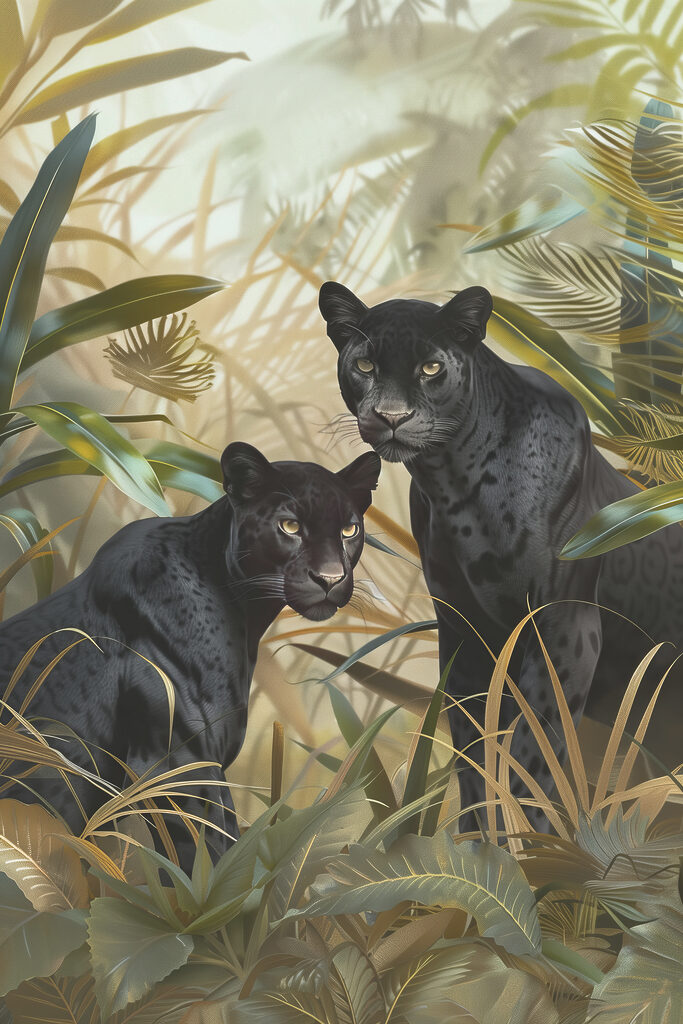 Two black tigers in the jungle