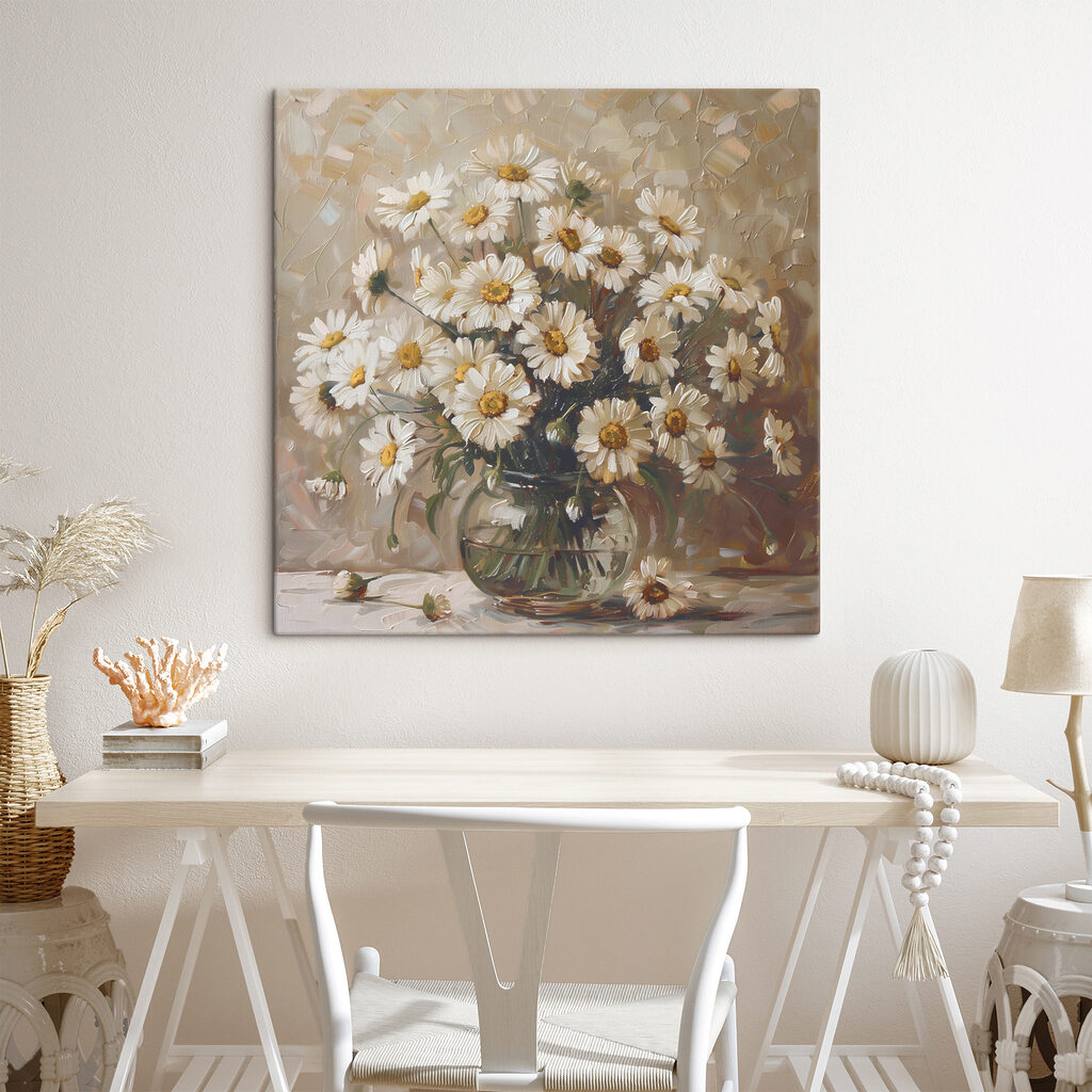 A painting of a vase of flowers