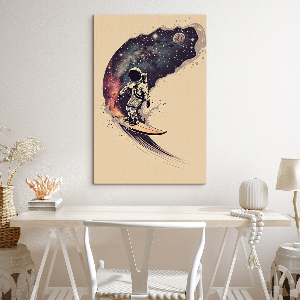 An astronaut riding a surfboard