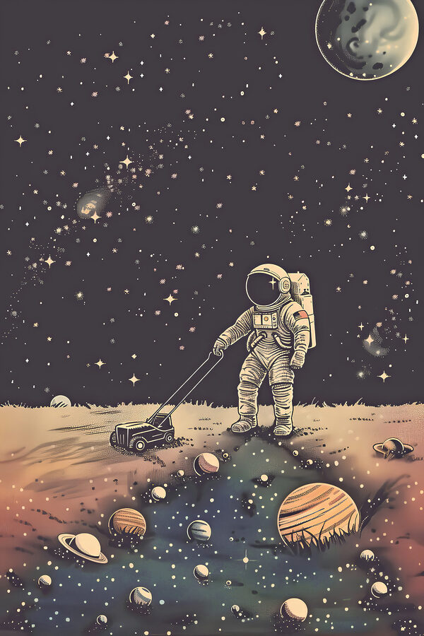 Astronaut táhnoucí sekačku ve vesmíru Astronaut táhnoucí sekačku ve vesmíru