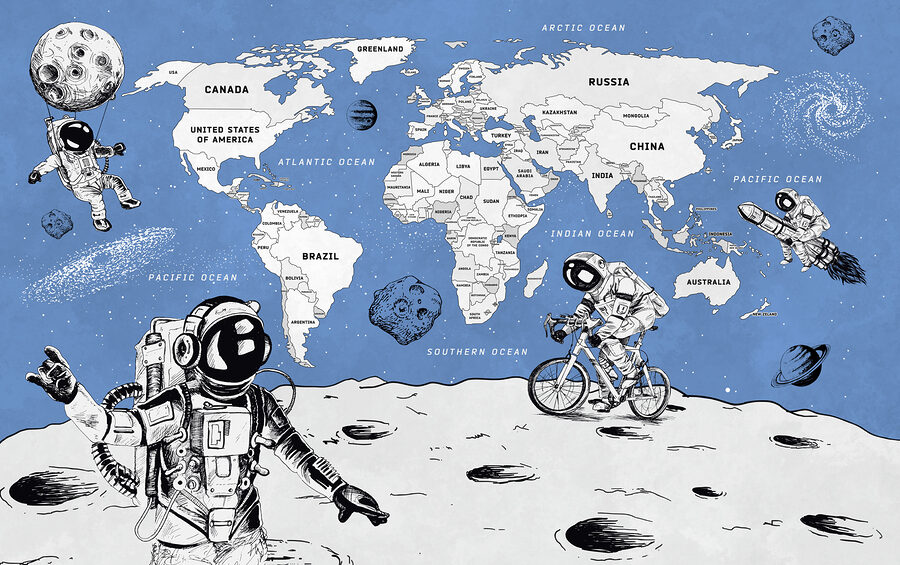 Kresba dvou astronautů na Měsíci
