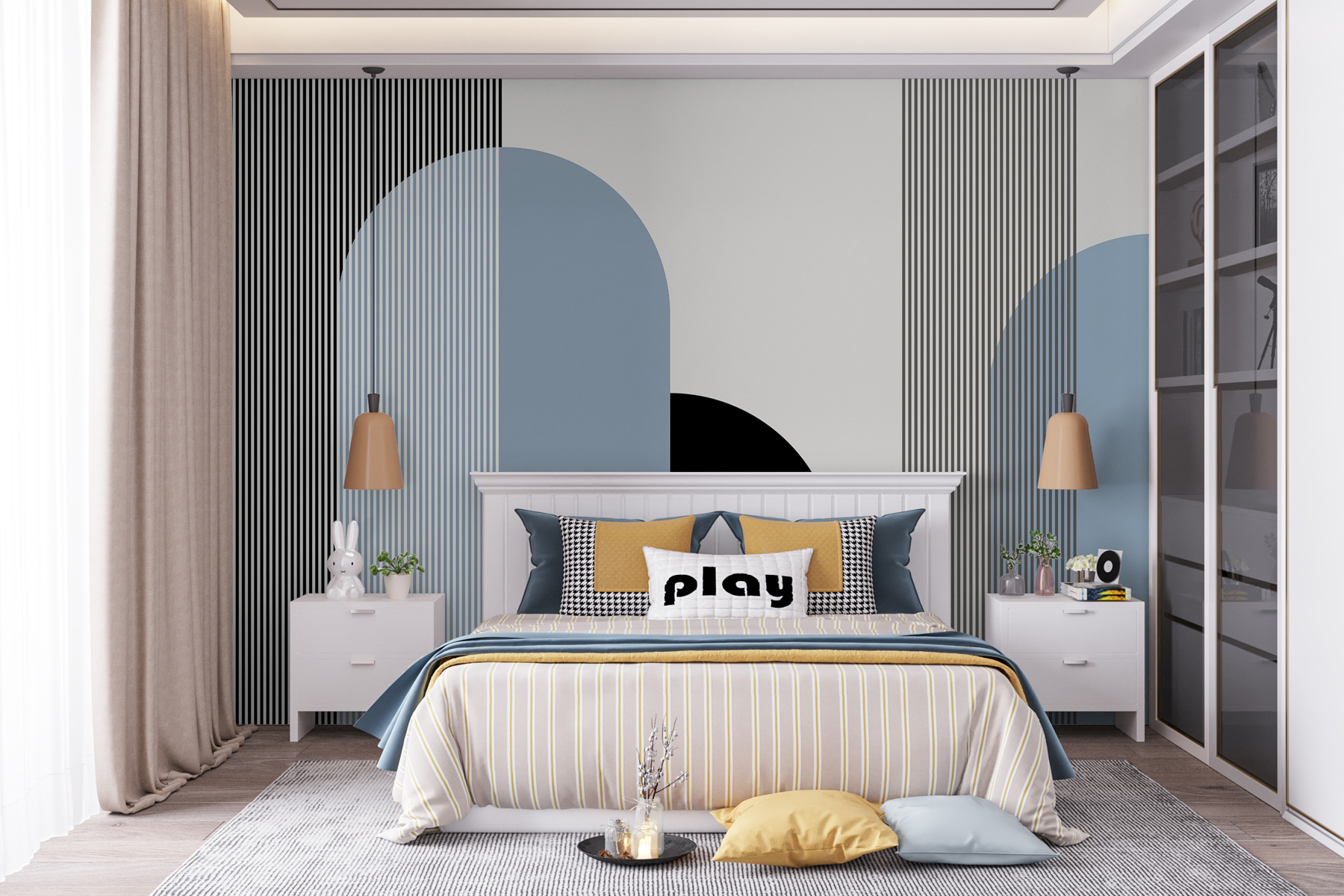 w00631v2pib1mr - Černobílé a modré geometrické tvary - tegory