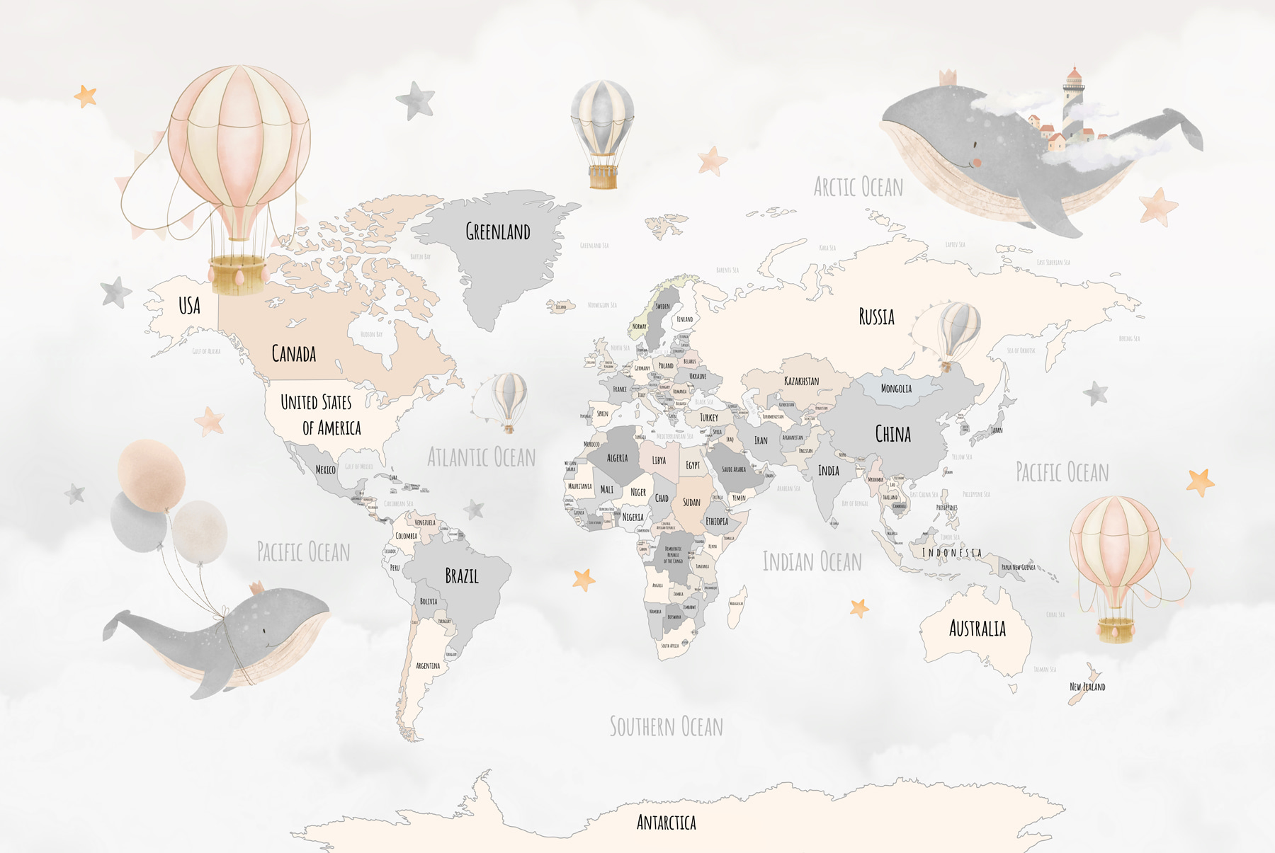 w00680v1p - Mapa světa s horkovzdušnými balóny - tegory