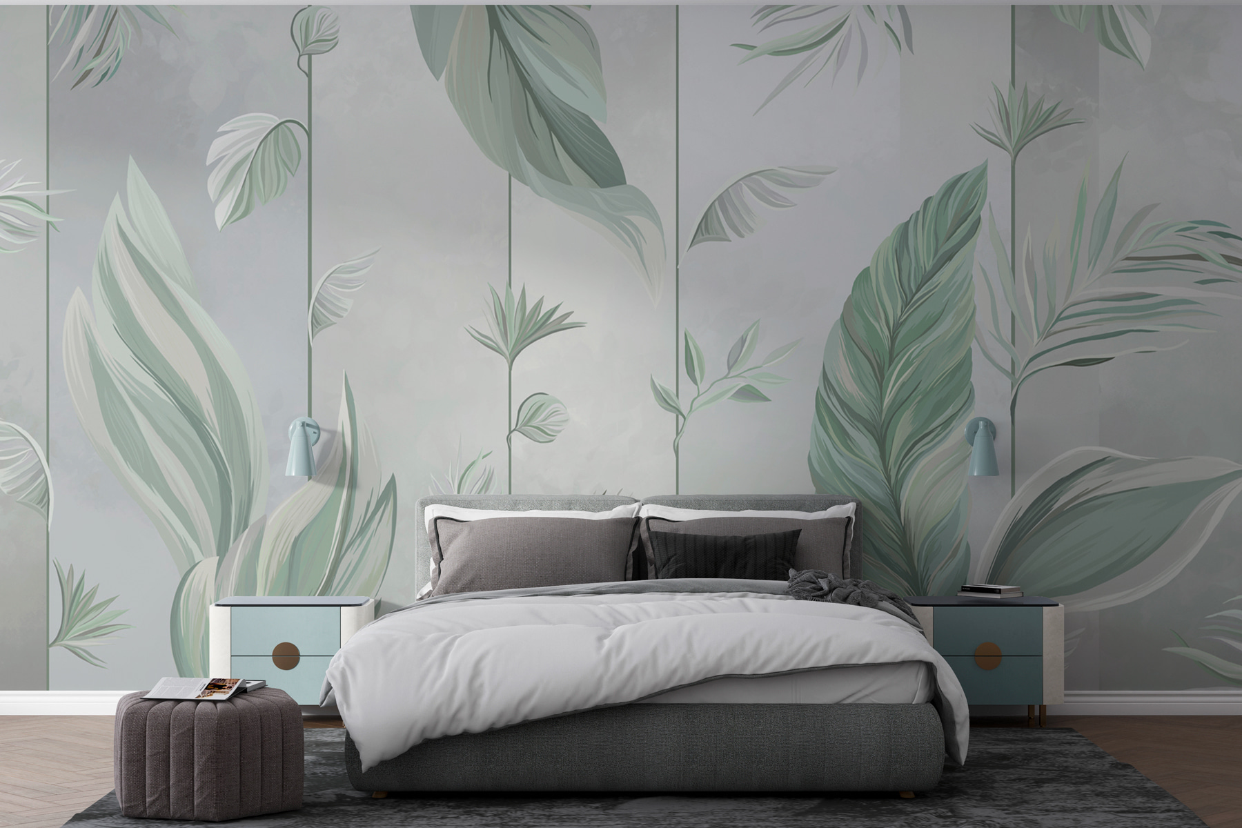 A wallpaper with leaves and flowers