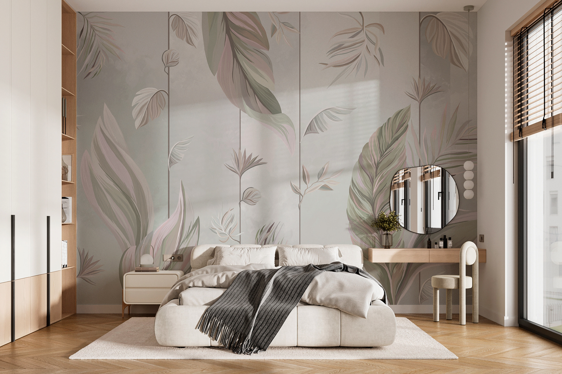 A wallpaper with leaves and lines