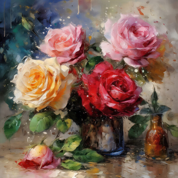 A painting of flowers in a vase