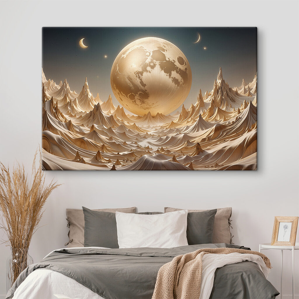 A moon over mountains and hills